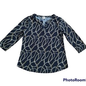 Anne Klein Black Top with Gold Chain Patterned Design Womens Size Small